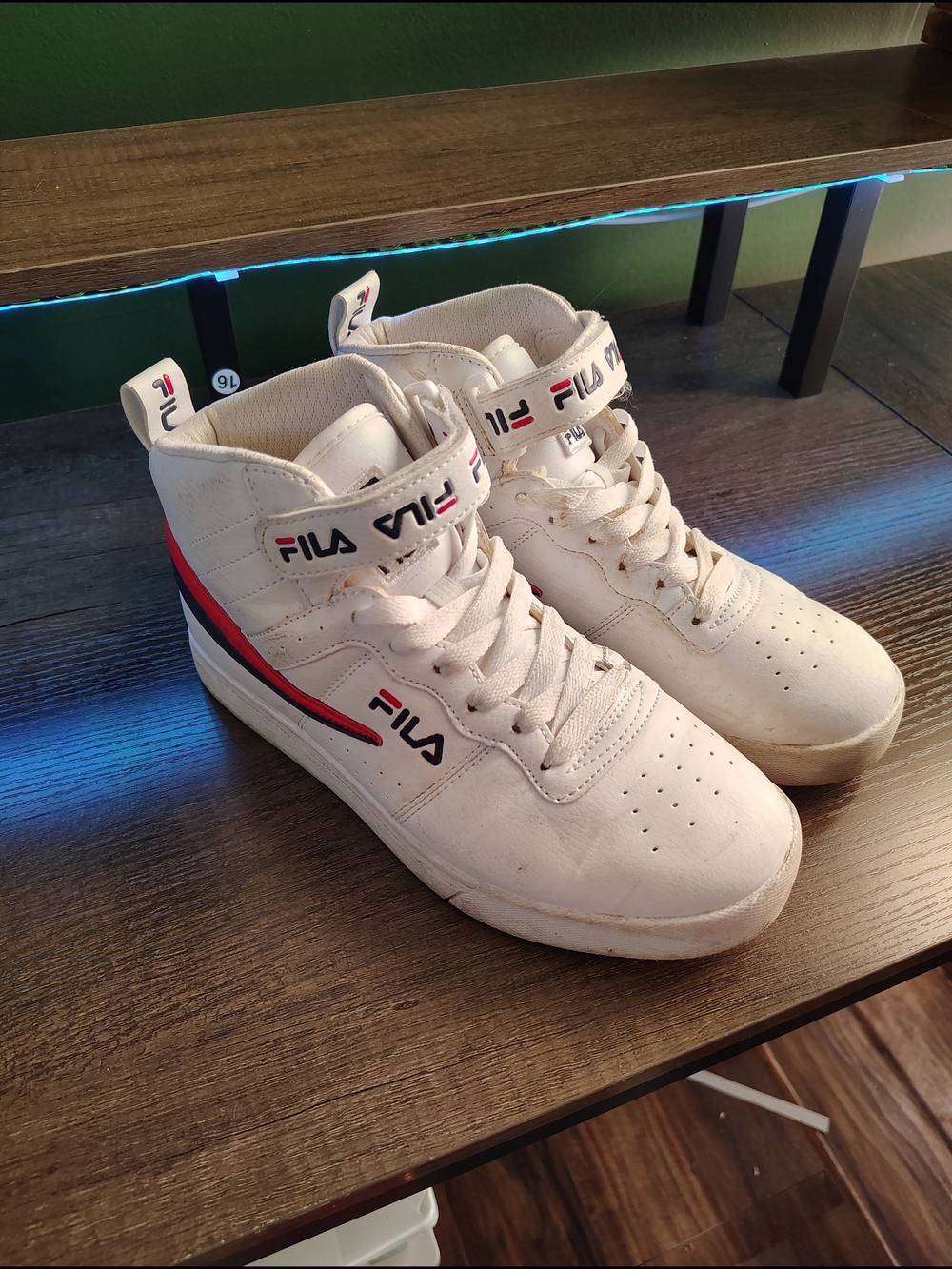 Fila White High-Top Sneakers with Red & Navy Accents